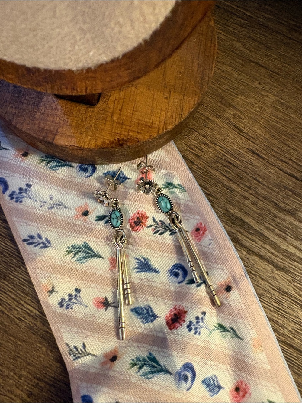Sterling Silver Turquoise Dangle Key Earrings - Women Jewelry